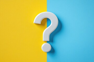 Poster - A simple white question mark icon on a bright yellow and blue background