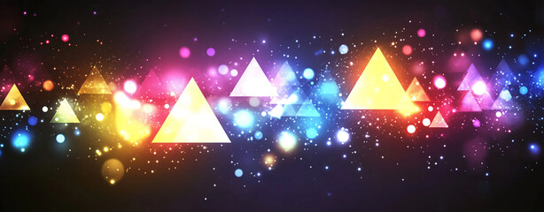 Aufkleber - Bright geometric shapes illuminate a vibrant background of colors and lights in an abstract visual display