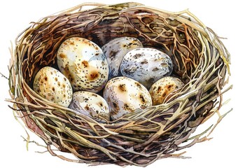 Poster - A close-up view of a nest filled with various eggs