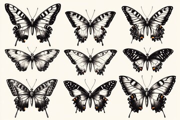 Poster - A collection of six colorful butterflies on a clean white background, perfect for illustrations and designs
