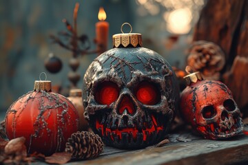 Poster - A detailed view of a decorative skull on a table