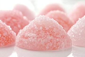 Poster - A close-up shot of pink sugar crystals on a white surface, ideal for use in food or beauty-related contexts