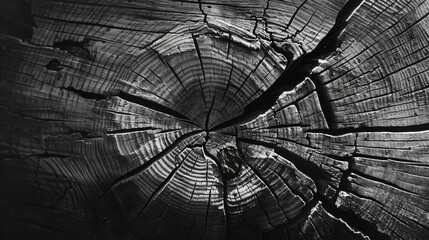 Poster - A close-up of an old tree stump in black and white