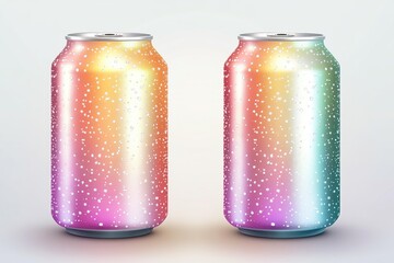 Poster - Illustration of two cans of soda with a colorful tin featuring a rainbow design