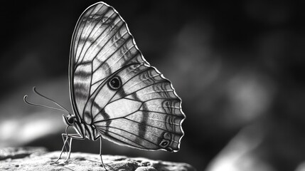 Aufkleber - Close-up shot of a butterfly perched on a rock, with intricate details and textures visible
