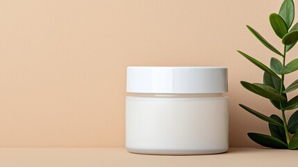 Poster - White cosmetic cream jar mockup showing simple branding on beige background