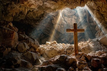 Poster - A cross in the center of a cave