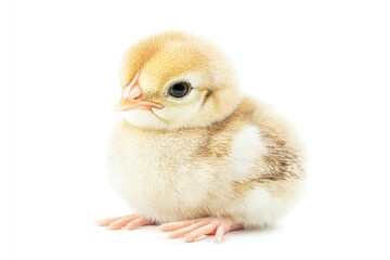 Poster - A small chicken perched on a white surface, possibly a kitchen counter or table