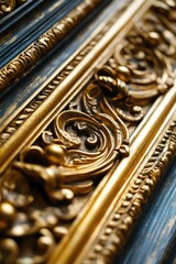 Poster - A close-up shot of a gold and blue cabinet with intricate designs