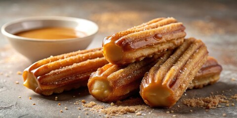 Poster - Golden Brown Churros Drizzled with Caramel and Dusted with Powdered Sugar, A Sweet Treat for Any Occasion