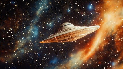 Poster - A spaceship flies through a galaxy filled with stars