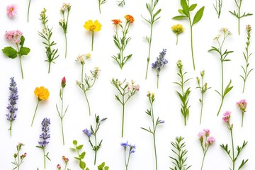 Poster - A collection of various flowers on a white background, perfect for illustrations and designs