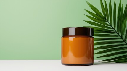 Poster - Amber jar of plant-based skincare product promoting health and wellness
