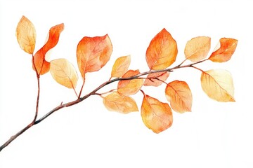 Poster - Watercolor painting of an orange branch with vibrant leaves