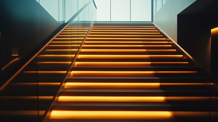 Poster - modern staircase with illuminated steps in a sleek architectural space during the day