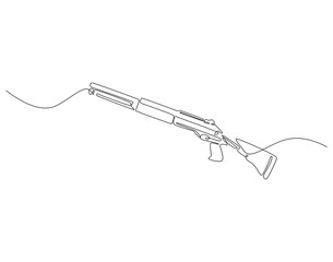 Wall Mural - Continuous one line drawing of firearms shotgun. One line drawing illustration of shotgun gun. Soldier equipment concept line art. Editable outline