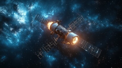 Poster - satellite in outer space with cartoon style 3d rendering