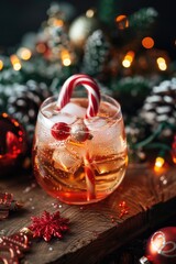 Poster - A glass filled with a favorite drink and a candy cane, perfect for a cold winter's day or a festive holiday gathering