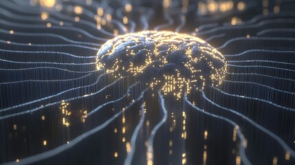 Poster - Glowing neural connections illuminating the brain in a dark, abstract environment