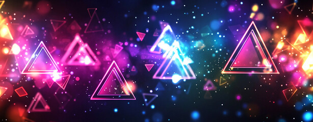 Aufkleber - Colorful abstract shapes with glowing triangles and scattered lights create a vibrant visual experience in a digital artwork