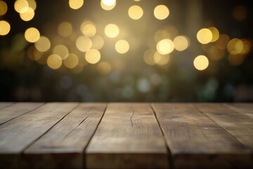 Poster - A wooden table with soft lighting in the background, ideal for use as a props or set decoration