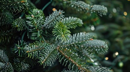 Poster - A close-up view of a pine tree covered in snow, perfect for winter or cold weather themes
