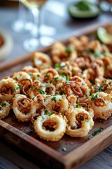 Poster - A wooden cutting board filled with various foods, great for parties or gatherings