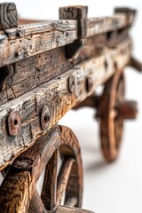 Poster - Close-up of a wooden cart on a white background, ideal for use in product or still life photography
