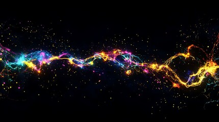 Poster - Neuron firing with electrical activity represented in vibrant colors and dynamic patterns against a dark background
