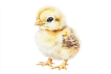 Poster - A small yellow chicken standing on a white surface