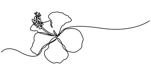 Poster - Hibiscus flower in continuous line art drawing style. Minimalist black linear sketch isolated on white background. Vector illustration, Hibscus Flower Continuous Line Drawing  with Editable Stroke.