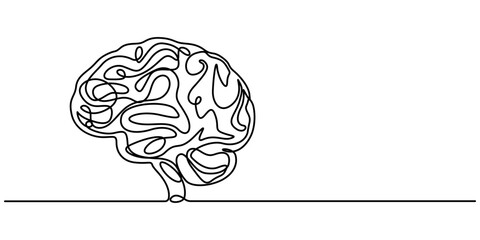 Poster - Continuous one line drawing of human brain hand drawn minimalism style isolated on white background, Continuous one line drawing of human brain. Hand drawn minimalism style. brain line art vector. 
