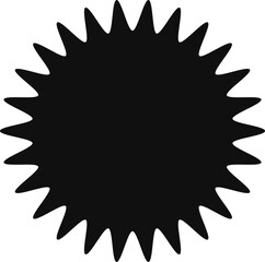 Poster - The stark black sunburst shape features numerous sharp triangles emanating from its center, creating a dynamic and eye catching visual