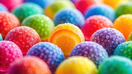 Poster - A close-up view of a colorful assortment of candy, glistening with sugary crystals, capturing the vibrant hues and textures of this sweet delight.