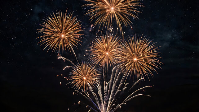 many fireworks is showing its beauty on a black starry sky for new year