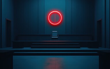 Poster - A dark modern space with a glowing red circle, evoking a sense of mystery and depth.