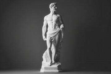 Canvas Print - A white marble statue of a muscular man, elegantly draped, showcasing classical artistry.