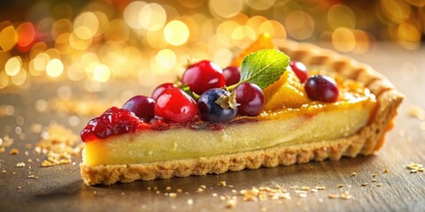 Poster - A Slice of Tart with Berries and a Hint of Orange, Glowing with Festive Lights