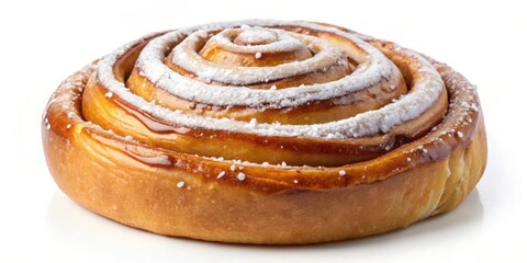 Poster - A freshly baked cinnamon roll with a sugary glaze and a sprinkle of powdered sugar