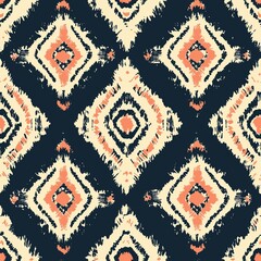 Poster - geometric textile pattern featuring vivid diamonds on a dark background in intricate design for home