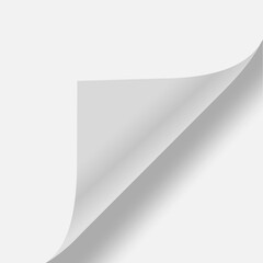 Poster - White sheet of paper with curled corner creating a diagonal shadow, perfect for showcasing content or adding a touch of realism to designs
