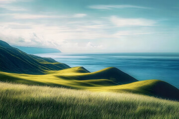 Wall Mural - Hills against ocean landscape outdoors horizon.