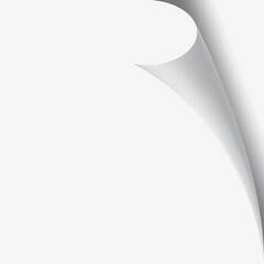 Poster - Realistic vector illustration of a curled white paper corner creating a shadow effect on an empty background, offering a simple yet elegant design