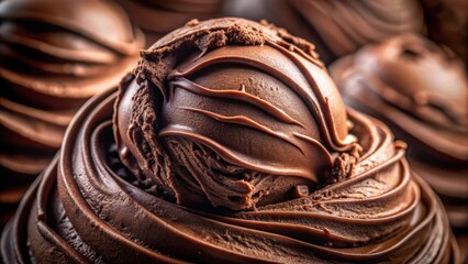 Poster - A closeup of a swirl of smooth, dark chocolate ice cream, revealing the rich, decadent texture of this sweet treat.