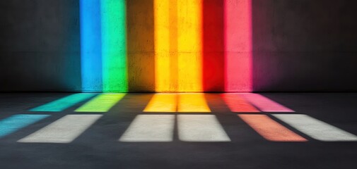 Poster - Colorful light shadows create a vibrant atmosphere in a minimalist indoor setting.
