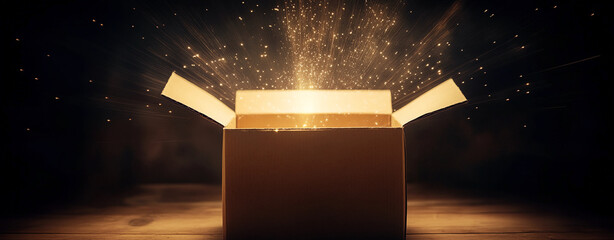 Poster - Mysterious box reveals sparkling magic at twilight in a dimly lit room