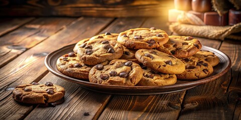 Poster - A plate piled high with freshly baked chocolate chip cookies, their golden brown edges and soft, chewy centers beckoning with irresistible sweetness.