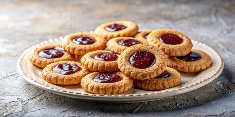 Poster - A plate of freshly baked cookies filled with sweet, glistening jam, ready to be enjoyed