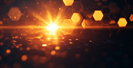 Poster - Golden light rays piercing through a honeycomb pattern at dusk creating a warm, serene atmosphere
