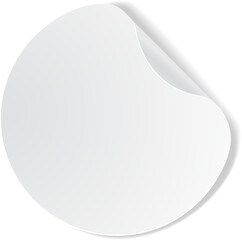 Poster - Round white blank sticker with a folded corner peeling upwards, creating a realistic and customizable template for branding or messaging